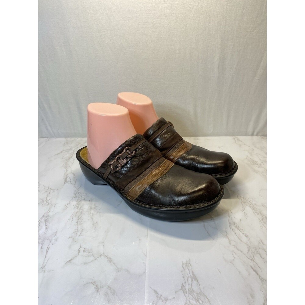 Naot sz 12 Made in Israel Clog 3-Tone Leather & Brass Trim Comfort Shoe